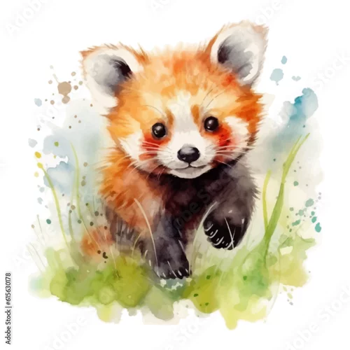 Obraz Słodka mała czerwona panda w stylu malarstwa akwarelowego