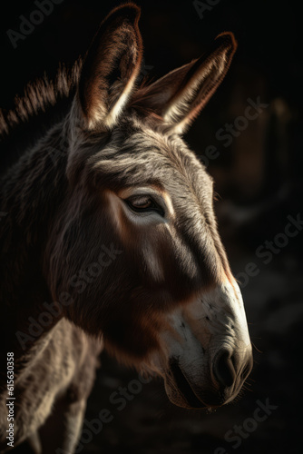 Portrait of Donkey Dramatic and Cinematic Lighting Photography, Generative AI
