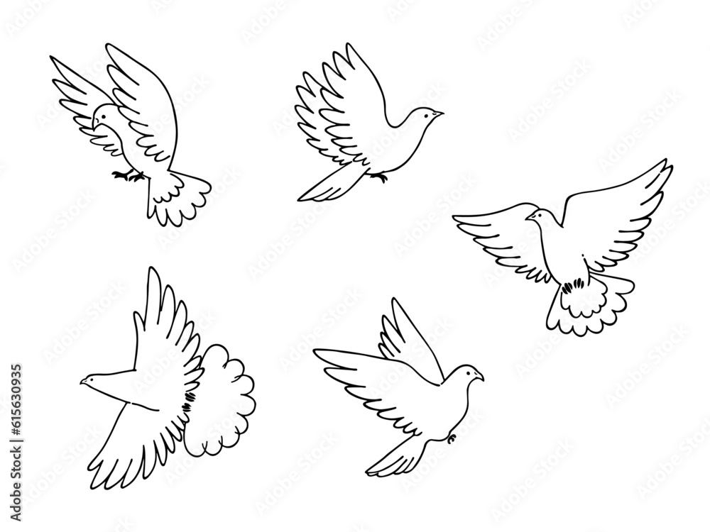モノクローム手描きの小鳥、鳩のイラストセット
モノクローム手描きの小鳥、鳩のイラストセット
