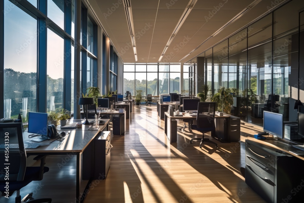 A brightly lit modern office space with premium office furniture A brightly lit modern office space with premium office furniture