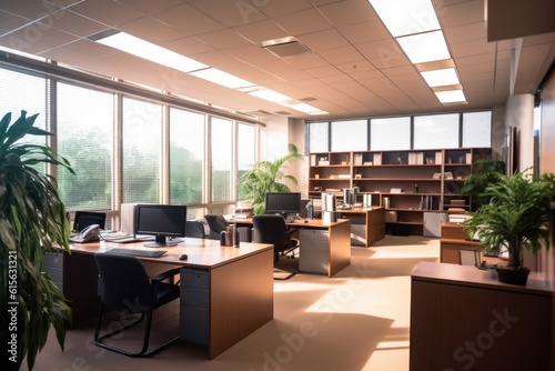 A brightly lit modern office space with premium office furniture