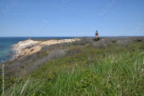 Gay Head Lighthouse and the Aquinnah Cliffs seen from the Aquinnah Cliffs overlook on Martha's Vineyard island