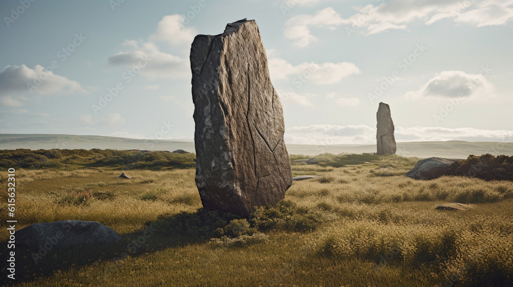Fototapeta premium Illustration of a megalith or standing stone. Generative AI.