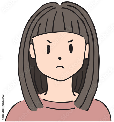 ミディアムヘアの怒り顔の20代から30代の若い女性