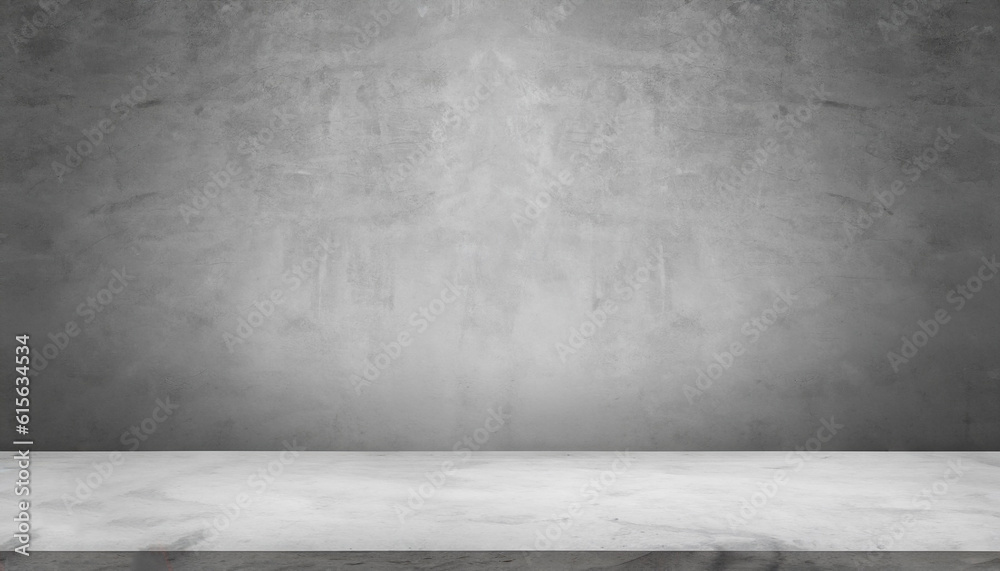 Empty gray wall room interiors studio concrete backdrop and floor cement shelf, well editing montage display products and text present on free space background Empty gray wall room interiors studio concrete backdrop and floor cement shelf, well editing montage display products and text present on free space background