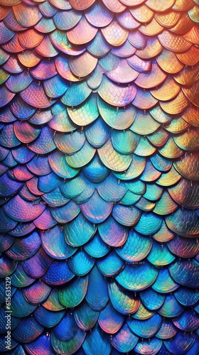 Magic colorful dragon scales inlaid with pearls, glitter, glitter, diamonds and gems created with Generative AI Technology photo