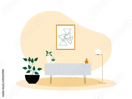 Living room interior design illustration. Modern living room design interior vector illustration