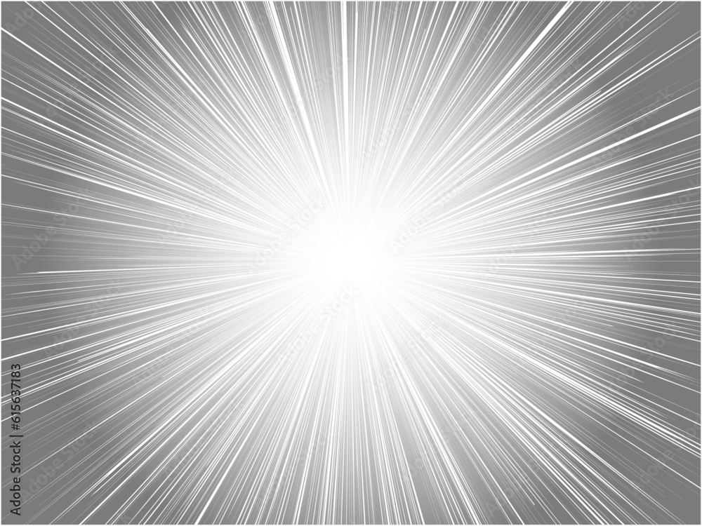 Fototapeta premium 強烈な光を放つ太陽光線_淡い集中線背景_ダークグレー