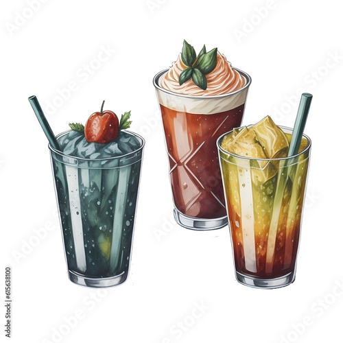 Watercolor starbuck drinks line icon