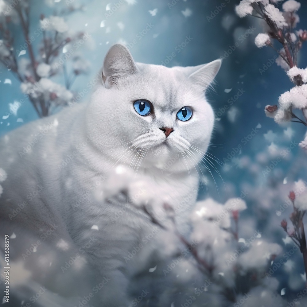 White British Shorhair cat with blue eyes