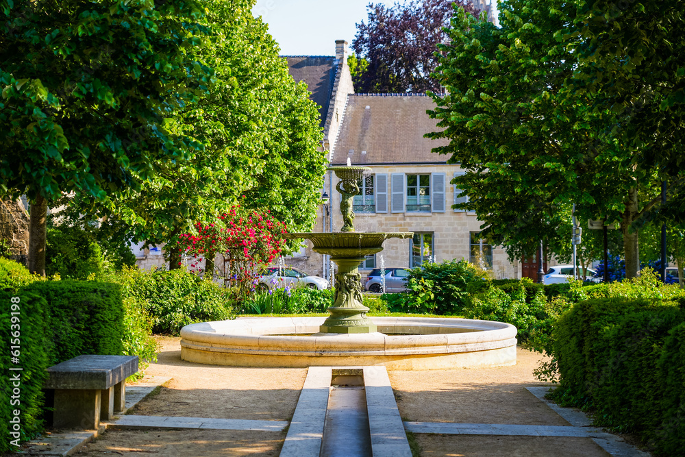 Fountain on Place Mantoue in Soissons, a small town of Picardie in France