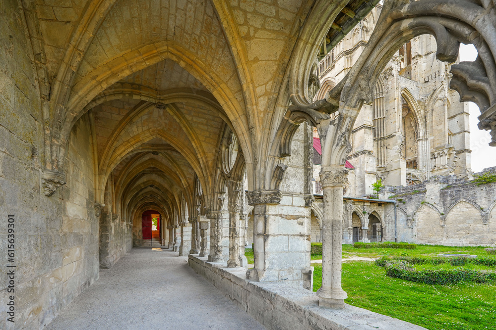 Gallery of the cloister of the Abbey of Saint Jean des Vignes in the town of Soissons in the French department of Aisne in Picardy, France