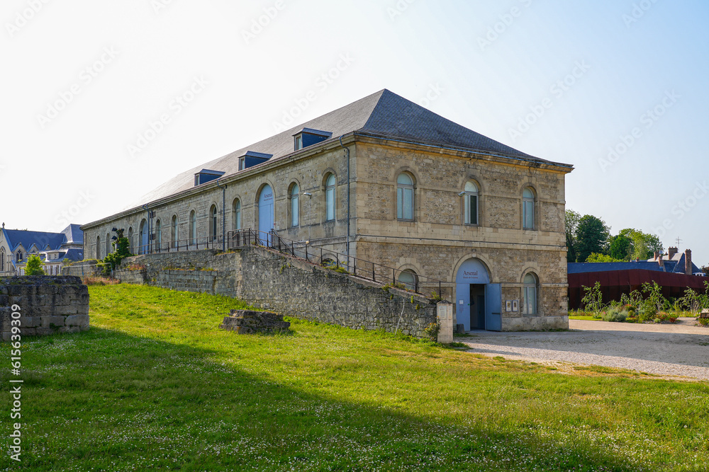 The Arsenal of the Abbey of Saint Jean des Vignes in the town of Soissons is now a museum located in the French department of Aisne in Picardy, France