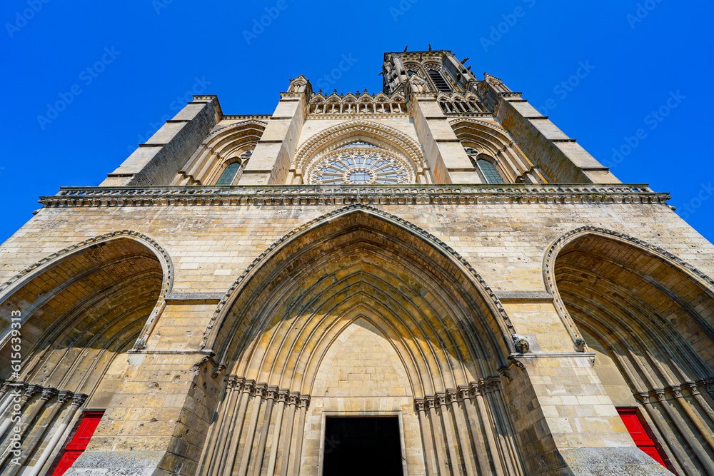 Basilica-cathedral of Soissons, dedicated to Saint Gervais and Saint Protais in the French Aisne department in Picardy - Medieval roman catholic cathedral in the North of France