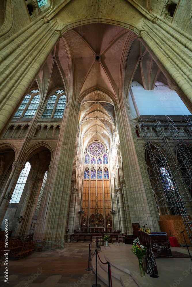 Transept of the basilica-cathedral of Soissons, dedicated to Saint Gervais and Saint Protais in the French Aisne department in Picardy - Medieval roman catholic cathedral in the North of France