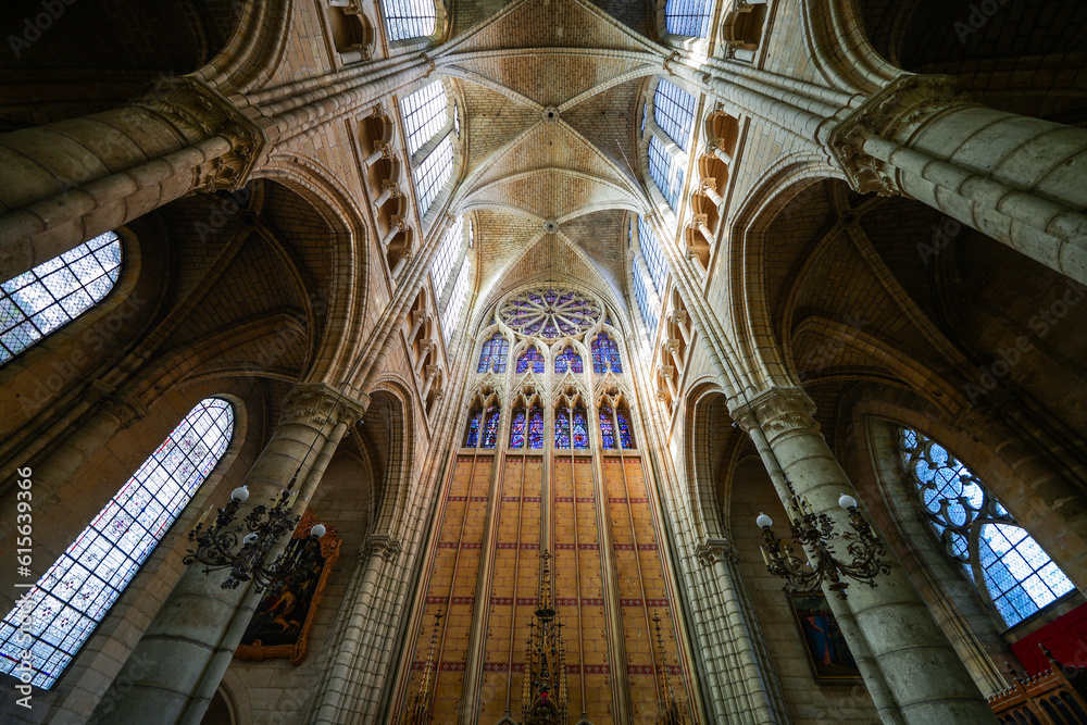 Transept of the basilica-cathedral of Soissons, dedicated to Saint Gervais and Saint Protais in the French Aisne department in Picardy - Medieval roman catholic cathedral in the North of France