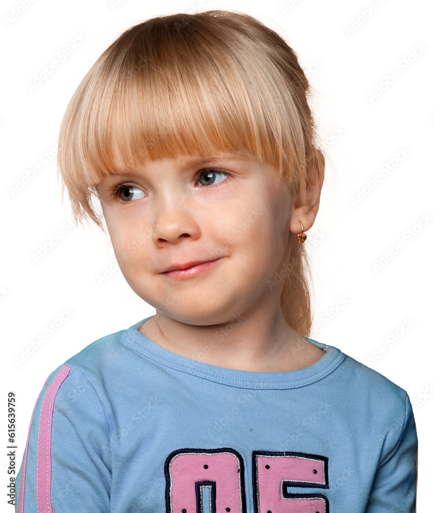 Sad cute little girl isolated on white background Sad cute little girl isolated on white background