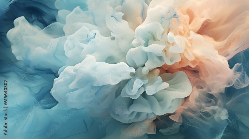 Fototapeta premium Abstract Ink Cloud Background in Soft Blue and Peach - Generative AI