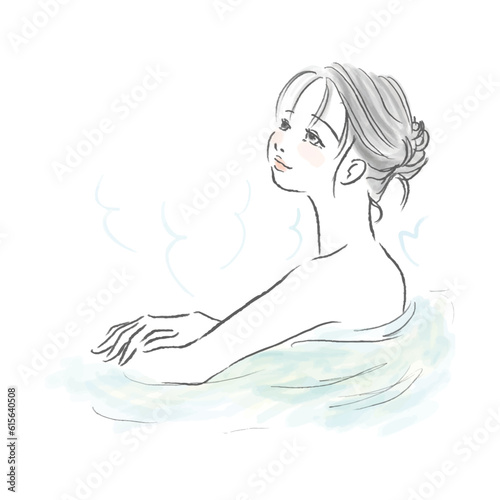 温泉に入る女性