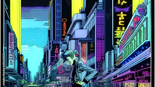 film noir city, retro anime