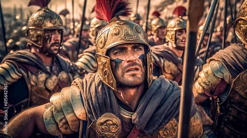 anchient roman background design, soldiers moments before entering the battleground