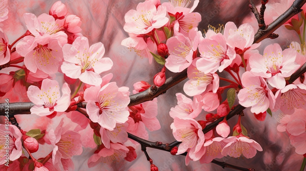 Fototapeta premium a close-up of a cherry blossom branch, detailed and realistic, generative ai