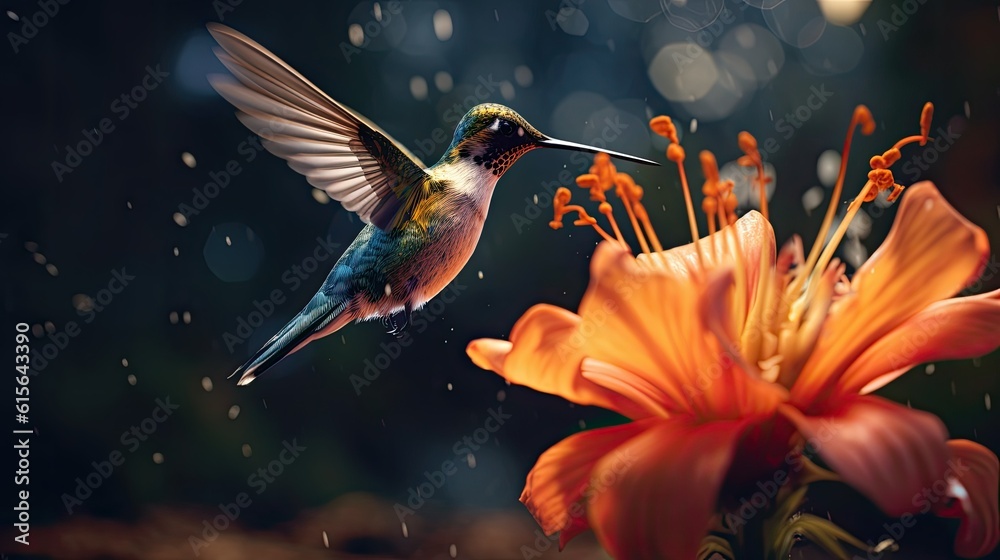 a close-up of a hummingbird feeding from a flower, detailed and realistic, generative ai a close-up of a hummingbird feeding from a flower, detailed and realistic, generative ai