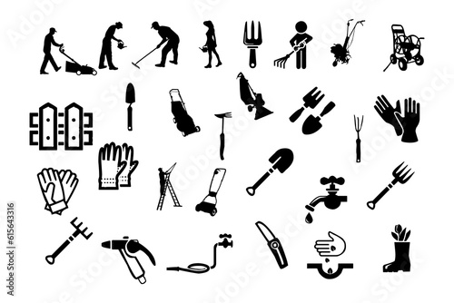 Agriculture, Garden icons vector. Set of firm cons black vector.