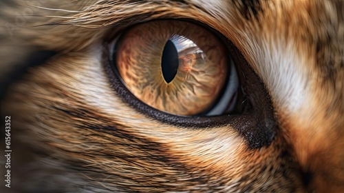 a close-up of a cats eye, detailed and realistic, generative ai photo