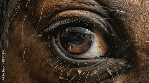 a close-up of a horses eye, detailed and realistic, generative ai