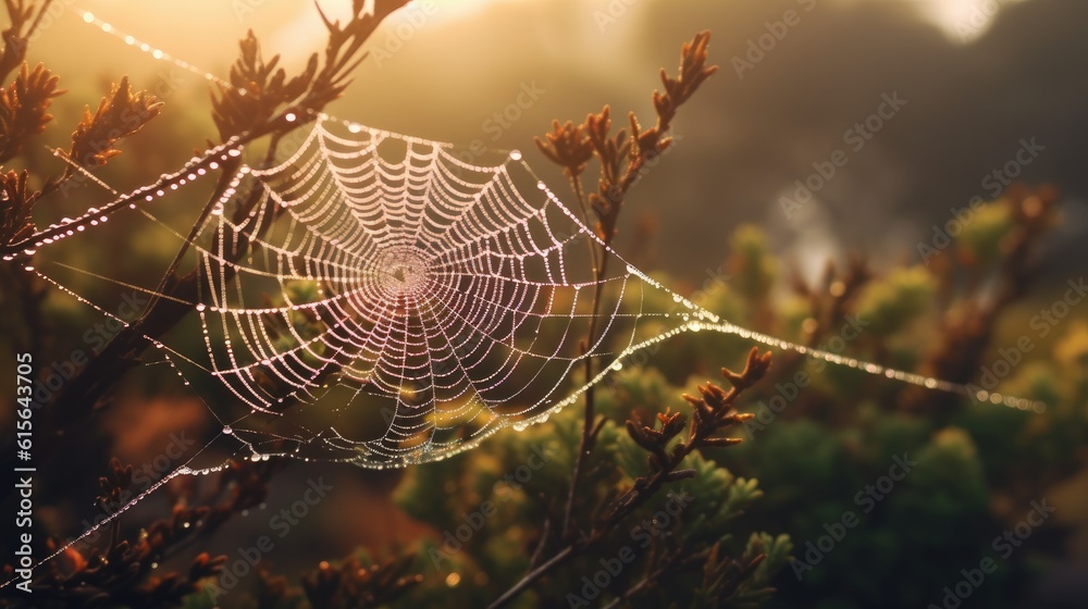 dew-drenched spiderweb, detailed and realistic, generative ai