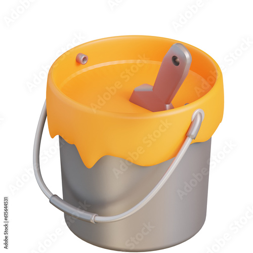 3d illustration of paint can and paint brush