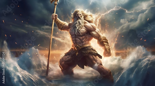 Fotografie, Obraz Giant poseidon coming out of the stormy sea