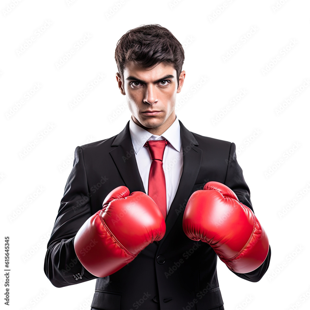 Portrait Men's in suit fight with Red boxing gloves isolated on a white background ,transparent background, PNG Portrait Men's in suit fight with Red boxing gloves isolated on a white background ,transparent background, PNG
