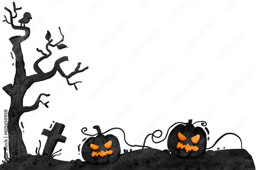 Halloween tree and pumpkins Halloween tree and pumpkins