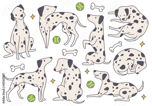 set of cartoon Dalmatian dog poses 