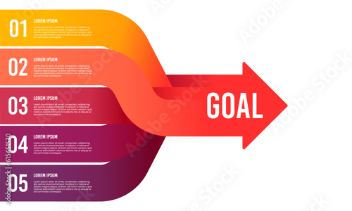 Infographic business presentation 5 options to goal. Infographic Arrows. Strategy, Marketing, Report. Vector illustration.