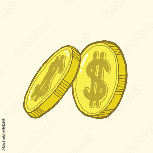 yellow dollar coin vector illustration on a cream background