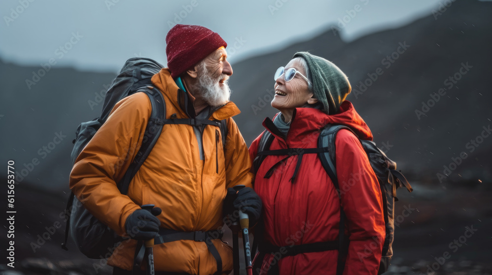 Senior couple in the winter mountains