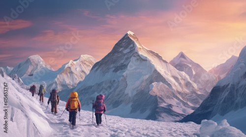hiker in the mountains go to Everest snow mountain