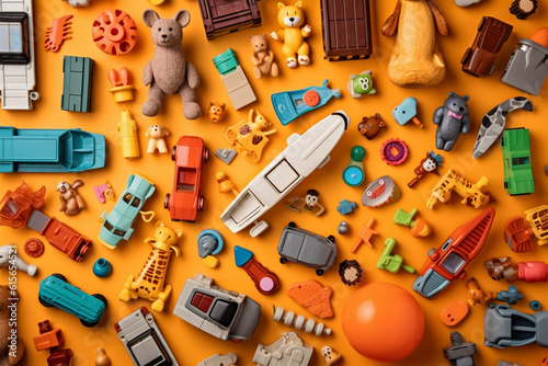 photo flat lay composition of toys with copyspace