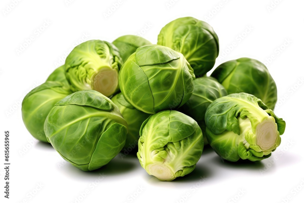 Fototapeta premium Brussels sprouts on white background. Generative AI