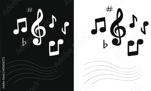 Music notes flat vector set isolated on white background. Song, melody or tune vector illustration. Music note icon for musical apps and websites. Music symbol. Music pentagram.