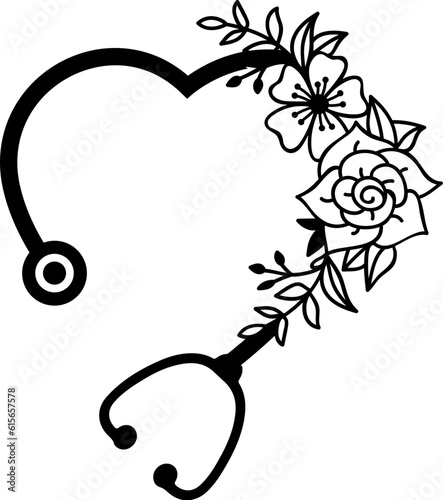 stethoscope icon in flat style heart with flower design