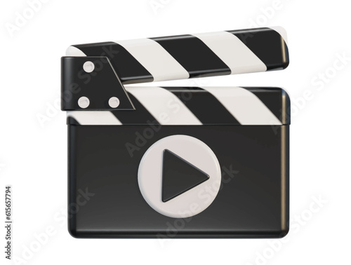 Vector 3d clapperboard with play button on video icon in vector illustration 3d rendering