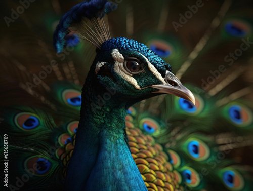 closeup on a majestic peacock, Generative AI