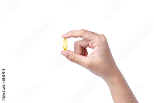 Fish oil gel capsule in hand