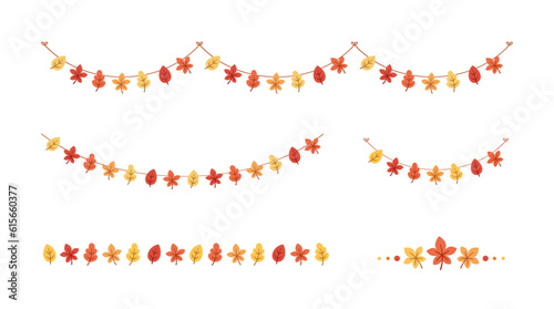 Autumn garlands and borders design elements set. Fall Thanksgiving themed graphics collection. Vector illustration.