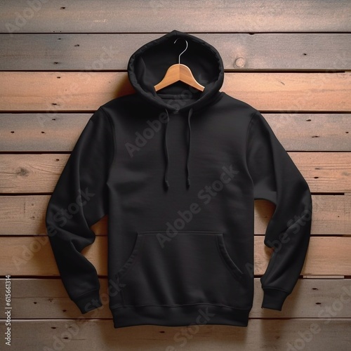 blank hoodie jacket mock up on a wooden table