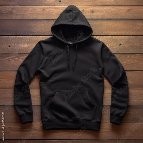 blank hoodie jacket mock up on a wooden table